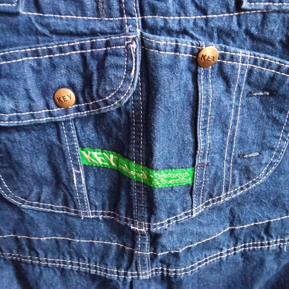 Men's 42x29 Vintage Key Denim Overalls Made Mexico 1990's Workwear Dark Wash - Picture 4 of 5